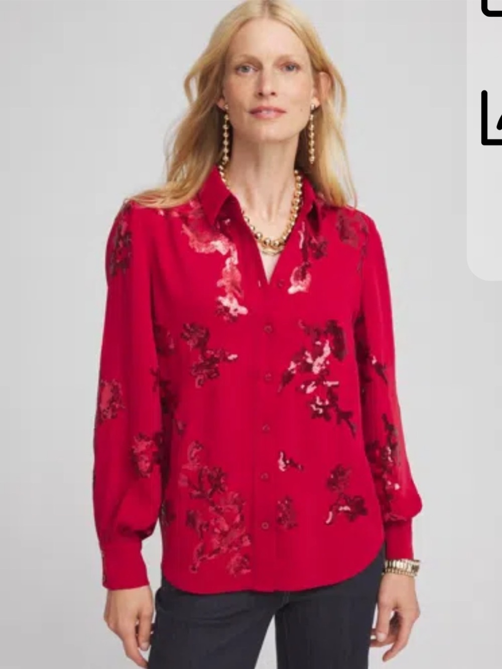 NWT Chico’s Red Allure Sequin Embellished Button Down Blouse Top Size 14